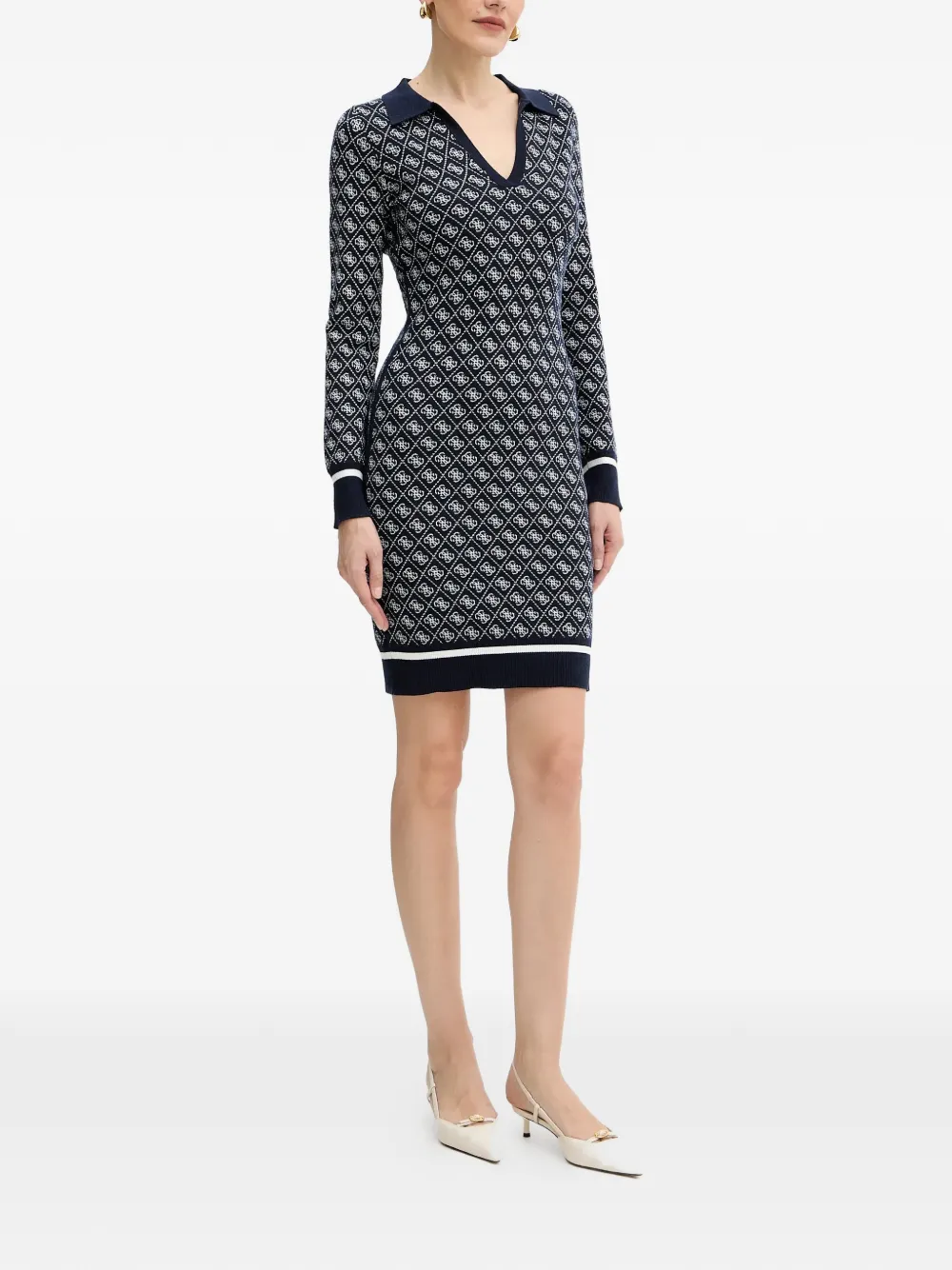 GUESS USA V-neck logo-patterned mini dress - Blauw