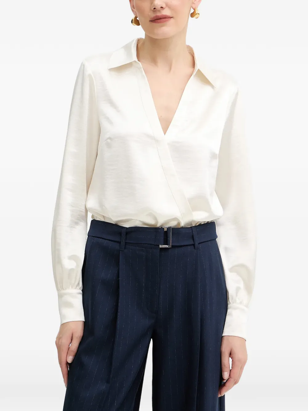 GUESS USA collared wrap blouse | Neutrals | Image 1