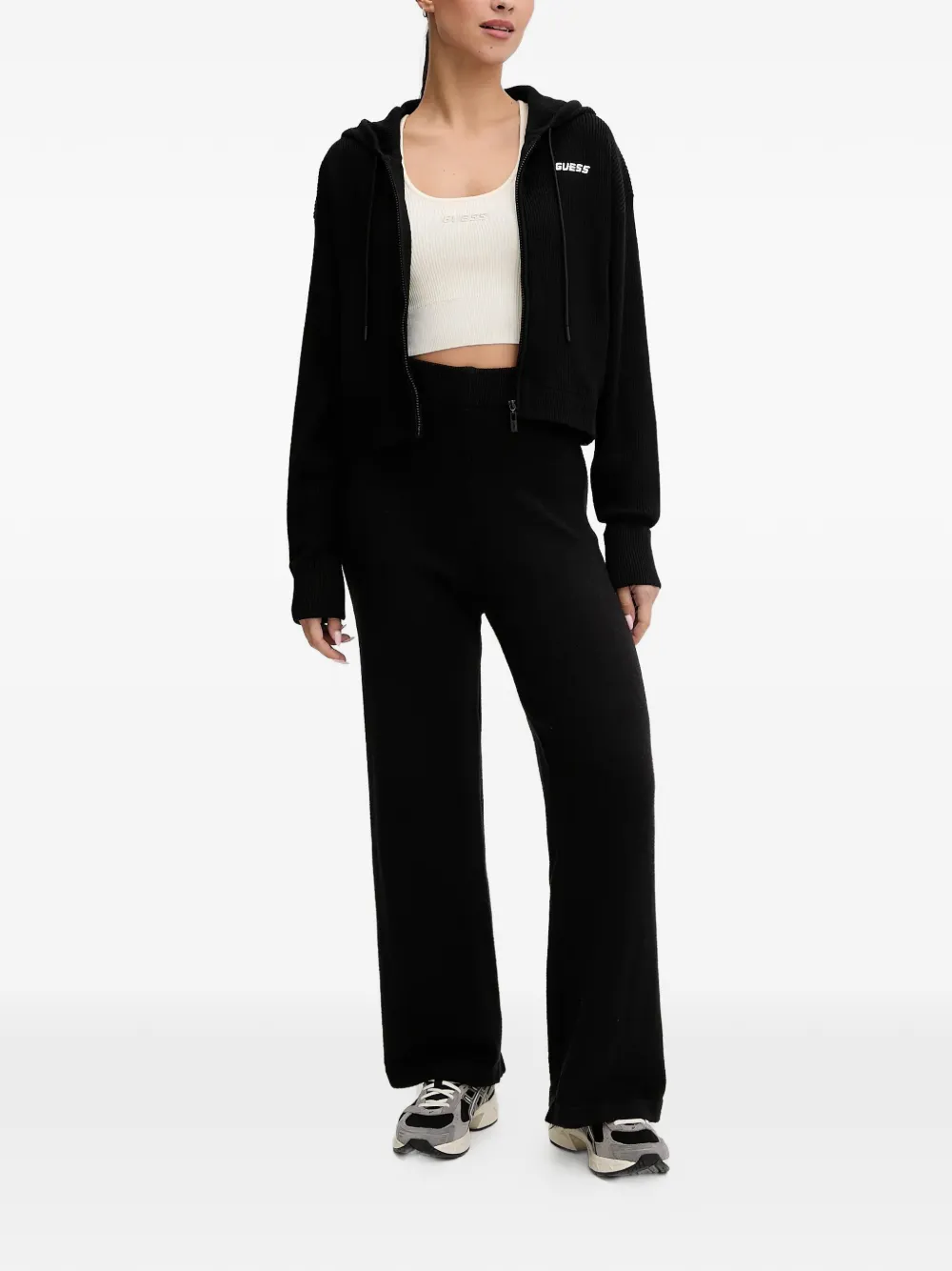 GUESS USA logo-embroidered zip-up hoodie - Zwart