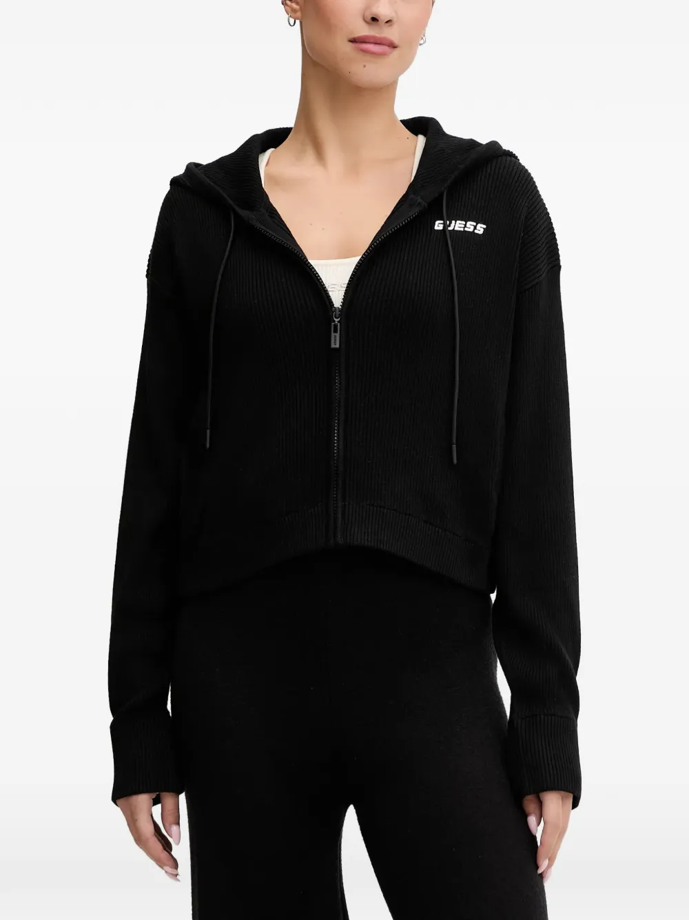 GUESS USA logo-embroidered zip-up hoodie - Nero