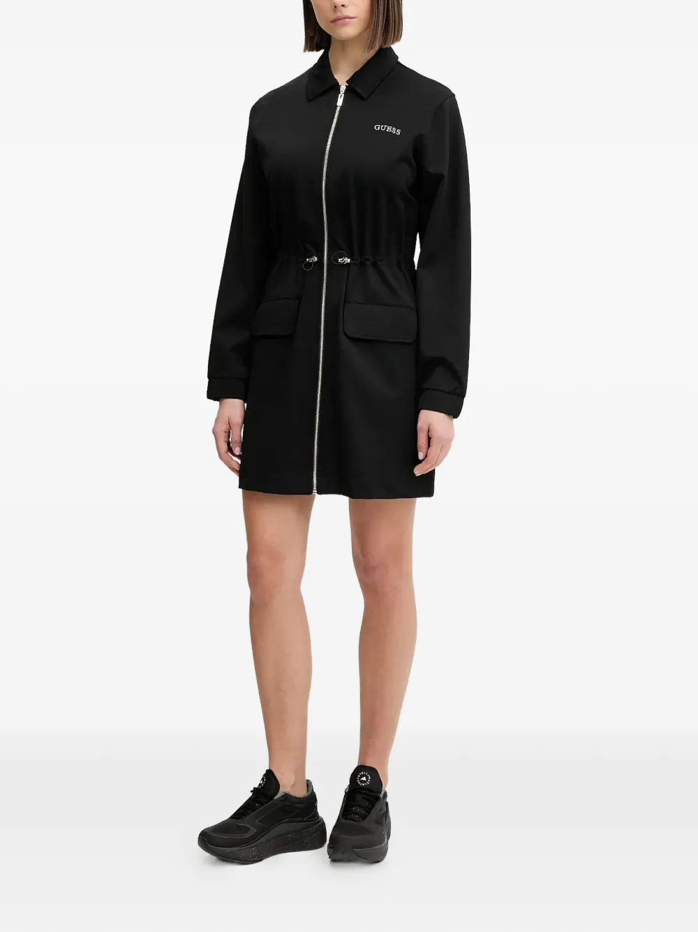 GUESS USA Carla zip drawstring mini dress - Zwart