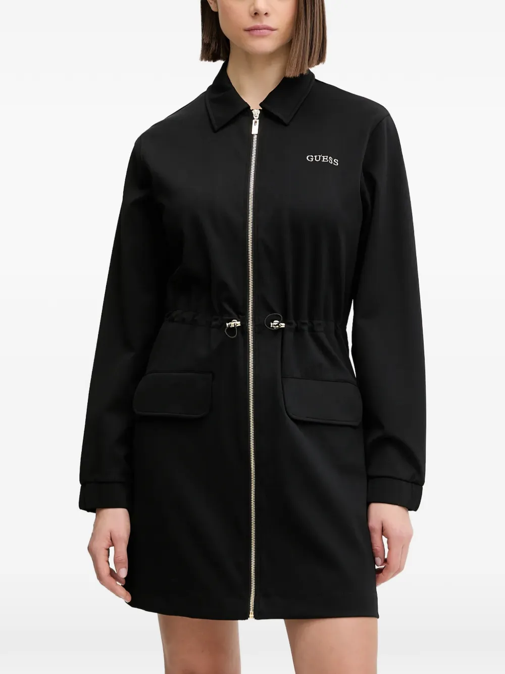 GUESS USA Carla zip drawstring mini dress - Nero