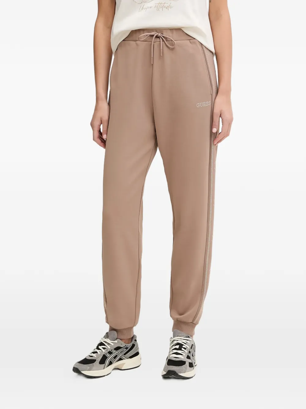 GUESS USA logo-embroidered track pants - Nude