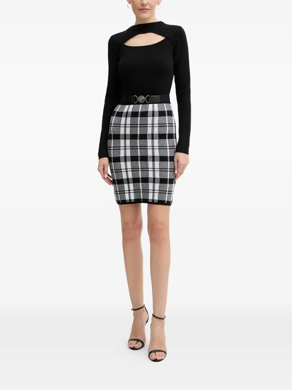 GUESS USA cutout plaid mini dress - Zwart