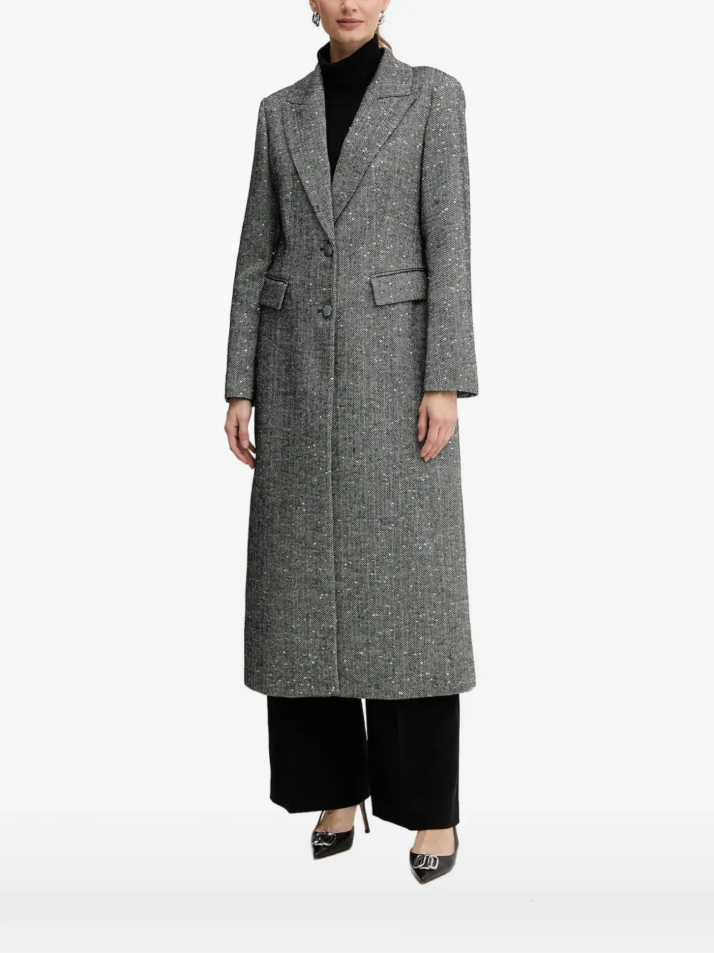 GUESS USA Herringbone button long coat - Grey