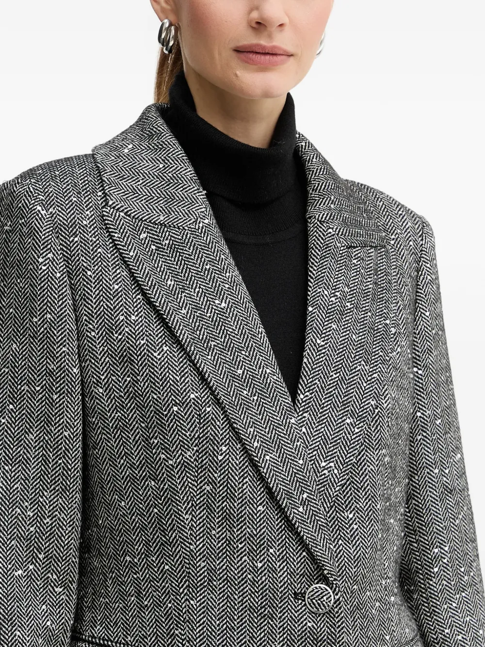  Guess Usa Herringbone Button Long Coat - Grey 