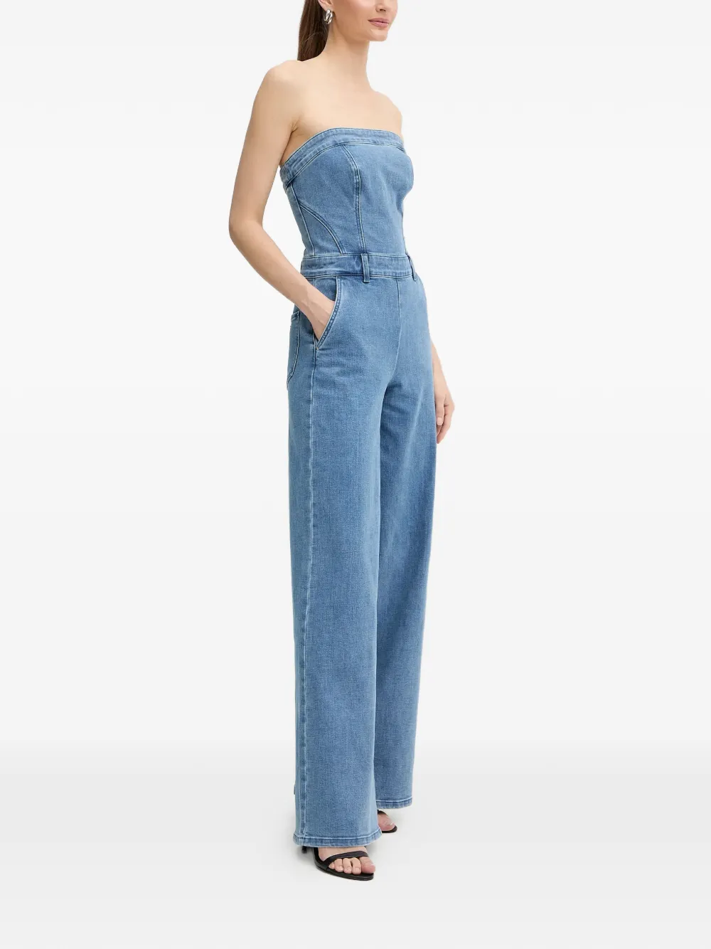  Guess Usa Strapless Flared Jumpsuit - Blue 