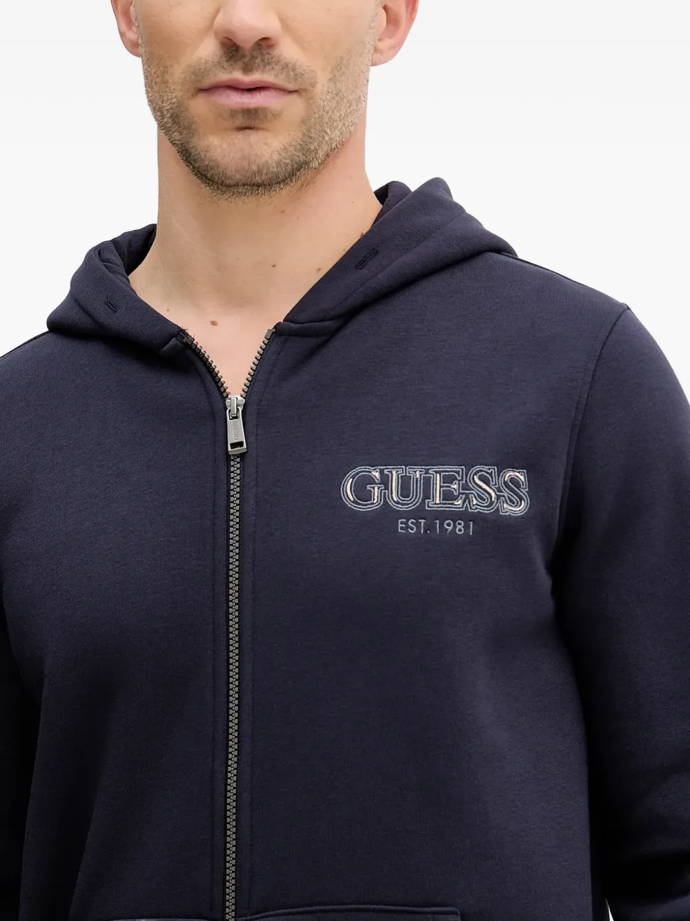 GUESS USA Hoodie met rits en logo Blauw
