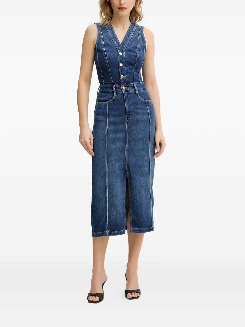 GUESS USA button V-neck midi dress - Blu