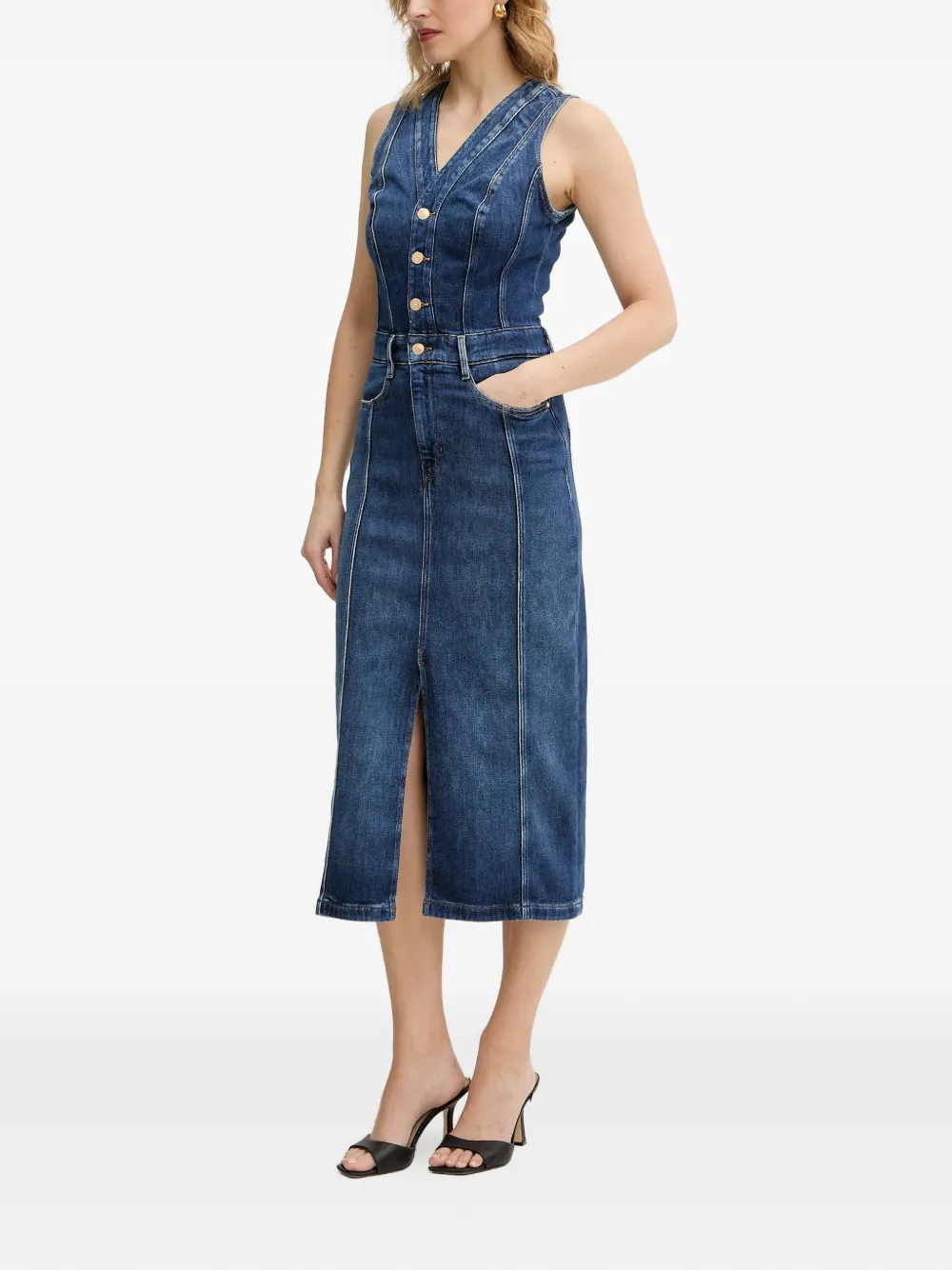 GUESS USA button V-neck midi dress - Blauw