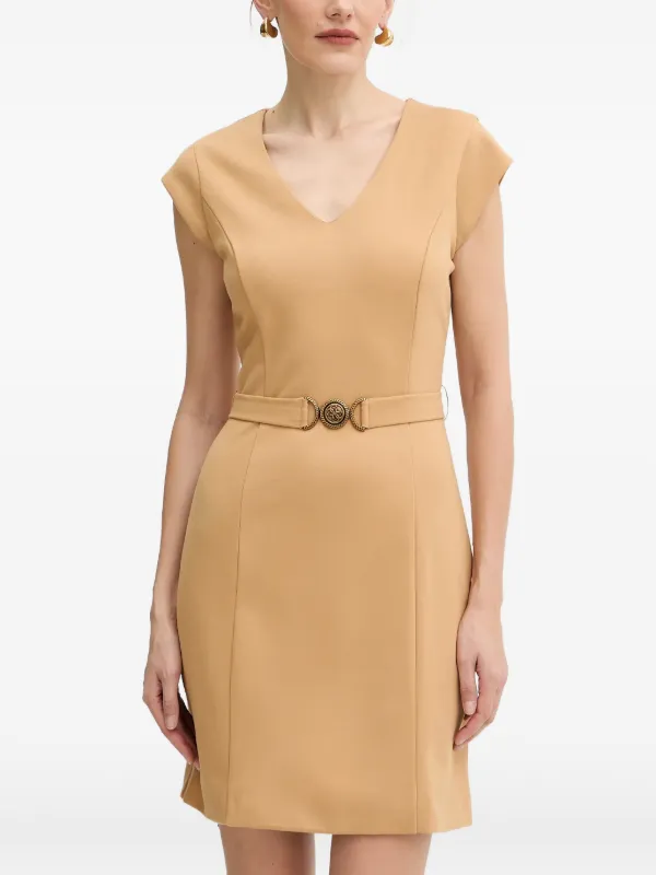 GUESS USA Belted V-neck Mini Dress | Neutrals | FARFETCH JO