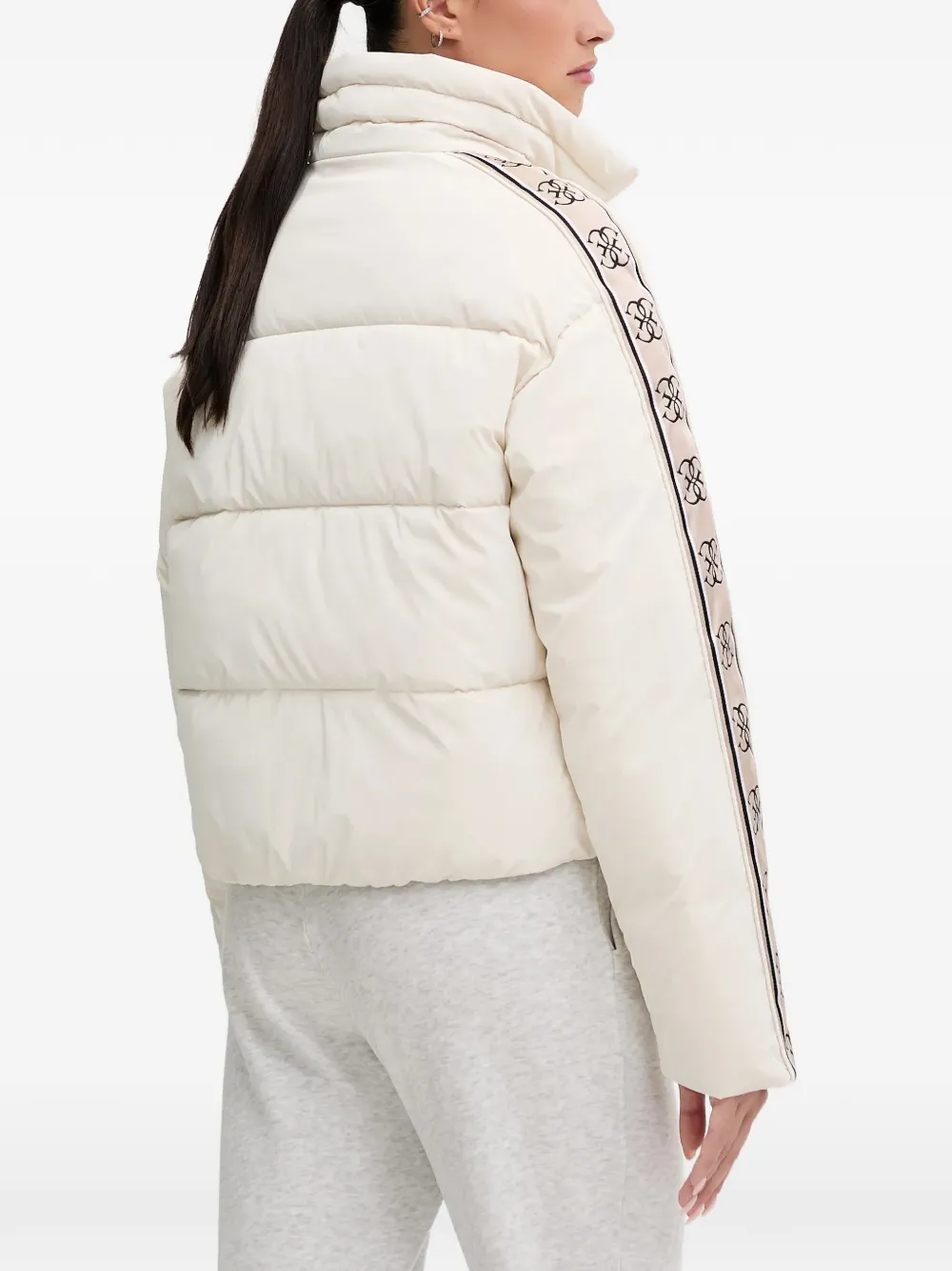  Guess Usa Patterned-trim Puffer Jacket - Neutrals 