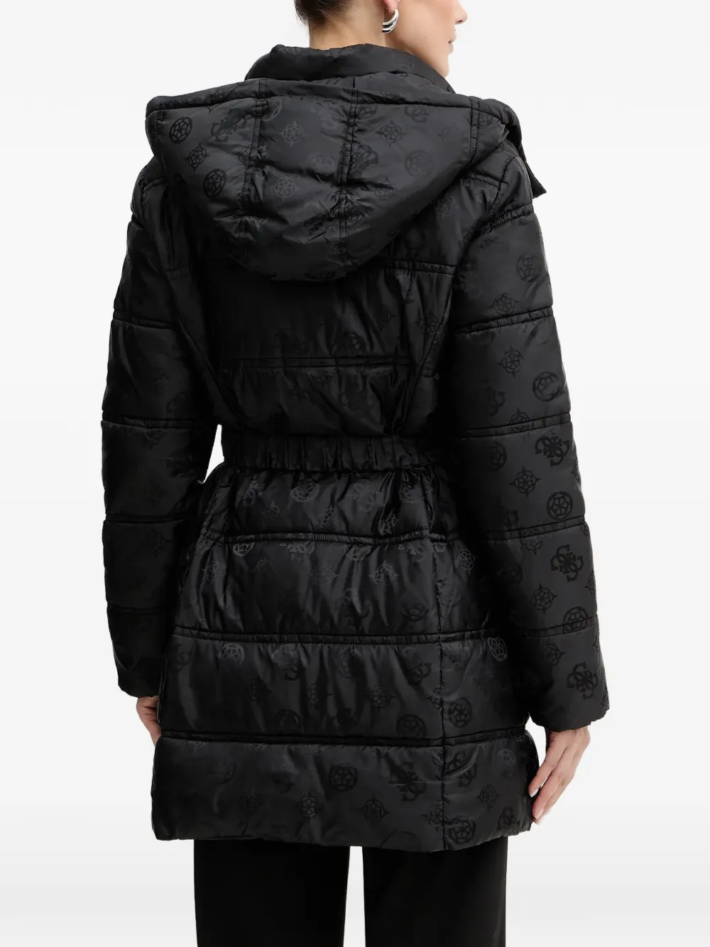 Guess Usa Hooded Buckle Puffer Cost - Black 