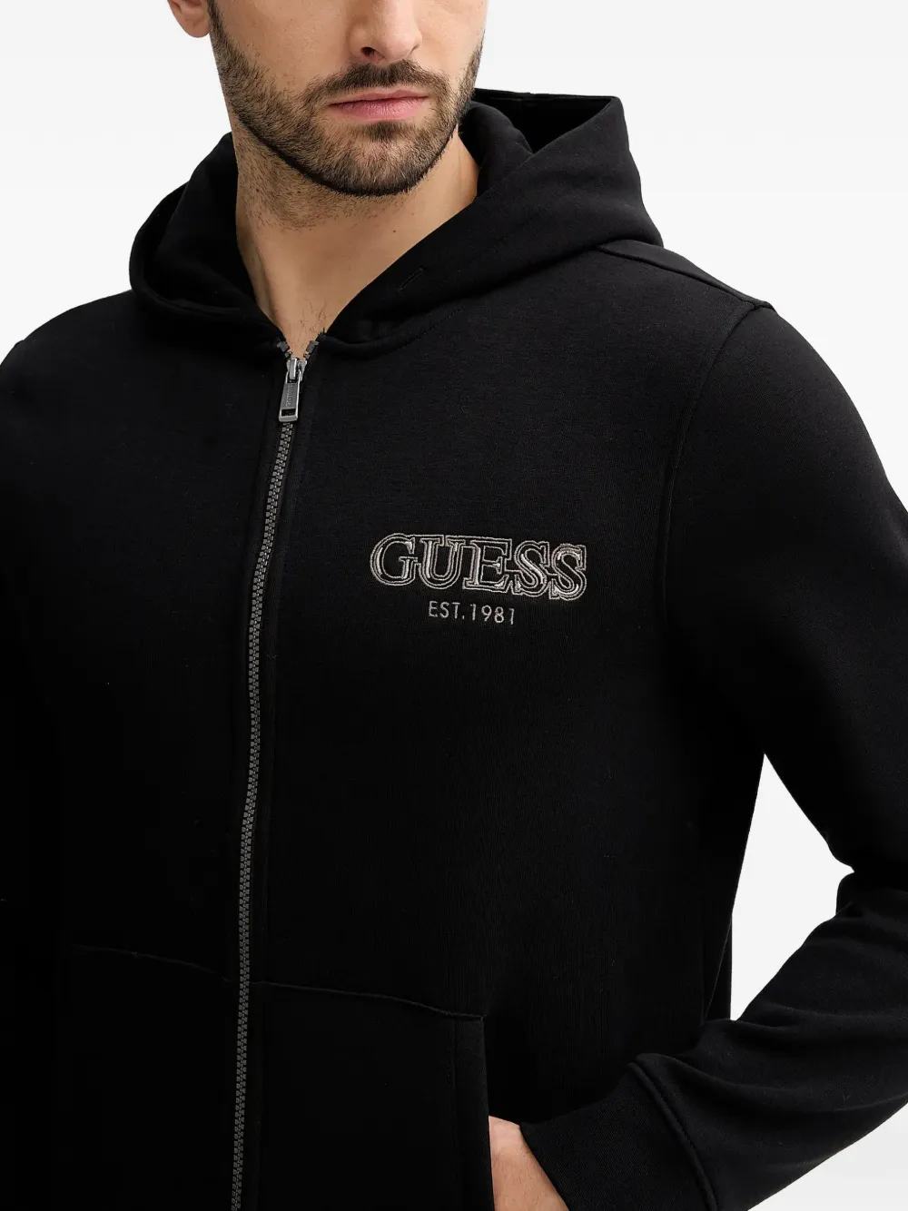 GUESS USA Sweater met rits en capuchon Zwart