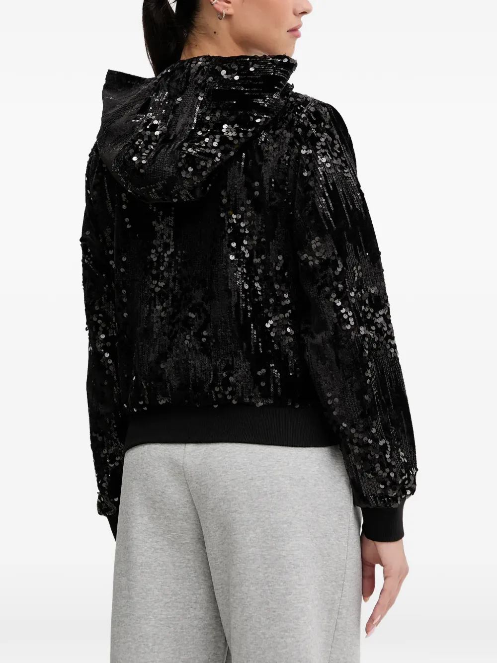  Guess Usa Sequin Hooded Top - Black 
