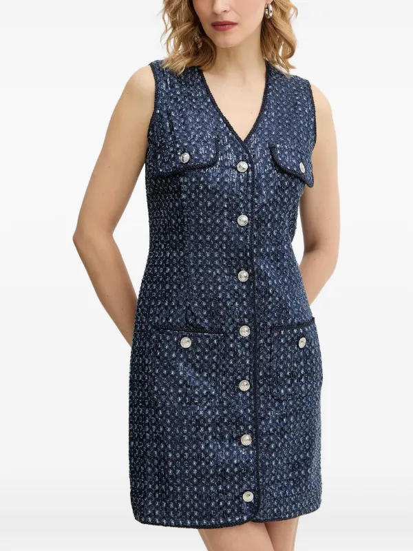 guess blue polka dot dress USA Button Pocket Shift Mini | Yennefer's Character From The 2024.8.31 Color:Cubana