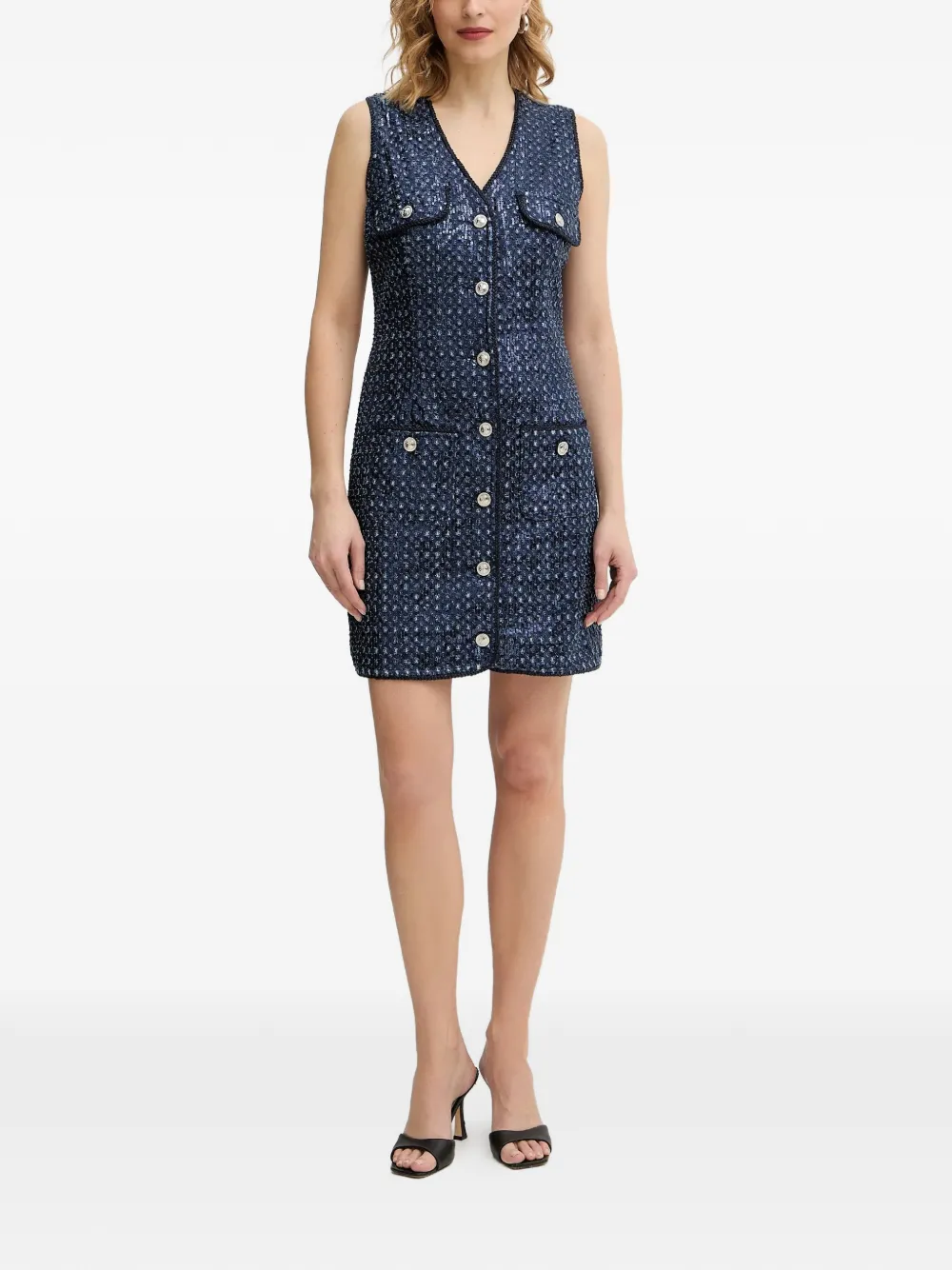  Guess Usa Button Pocket Shift Mini Dress - Blue 