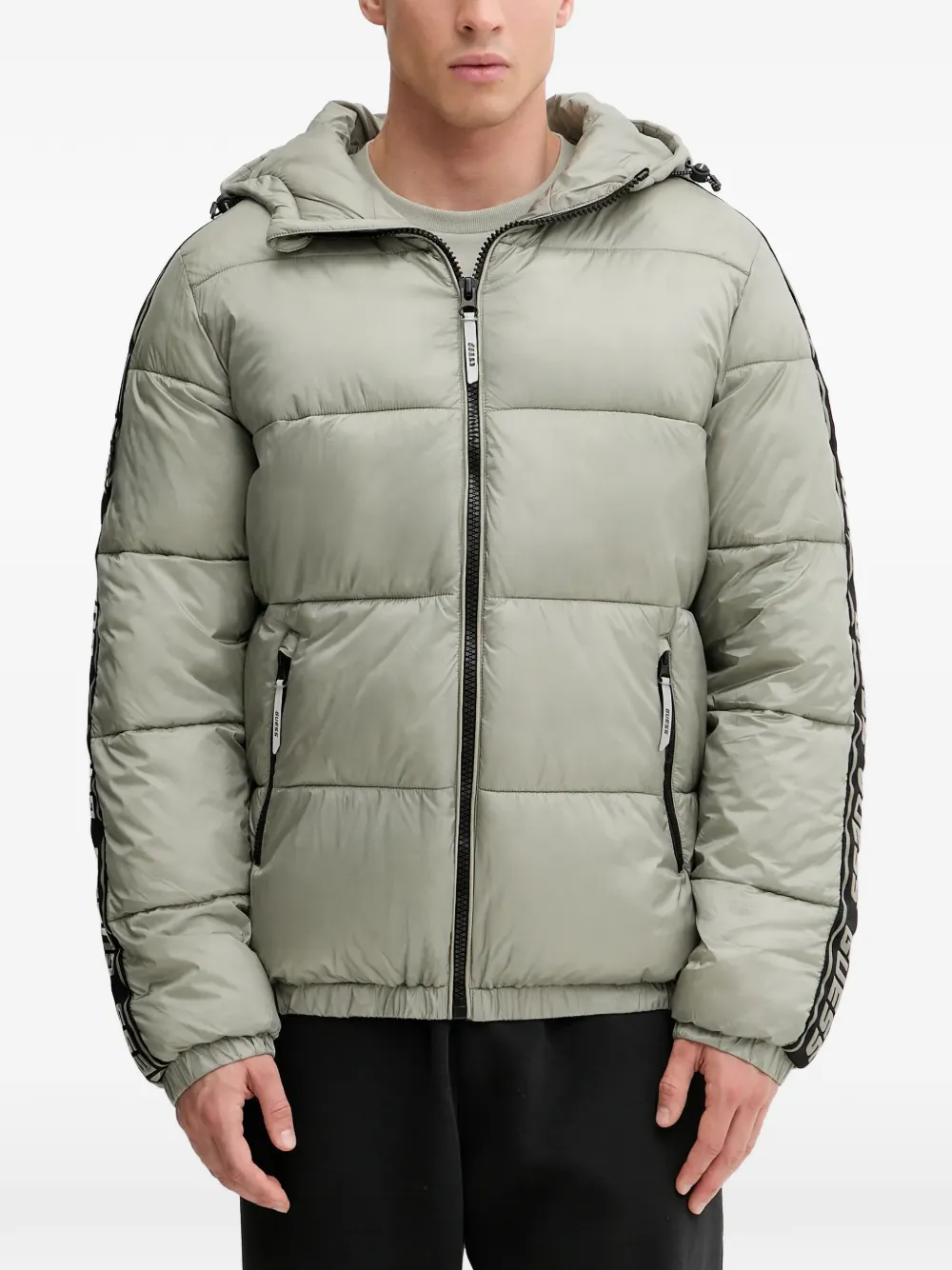 GUESS USA logo-tape hooded puffer jacket - Green