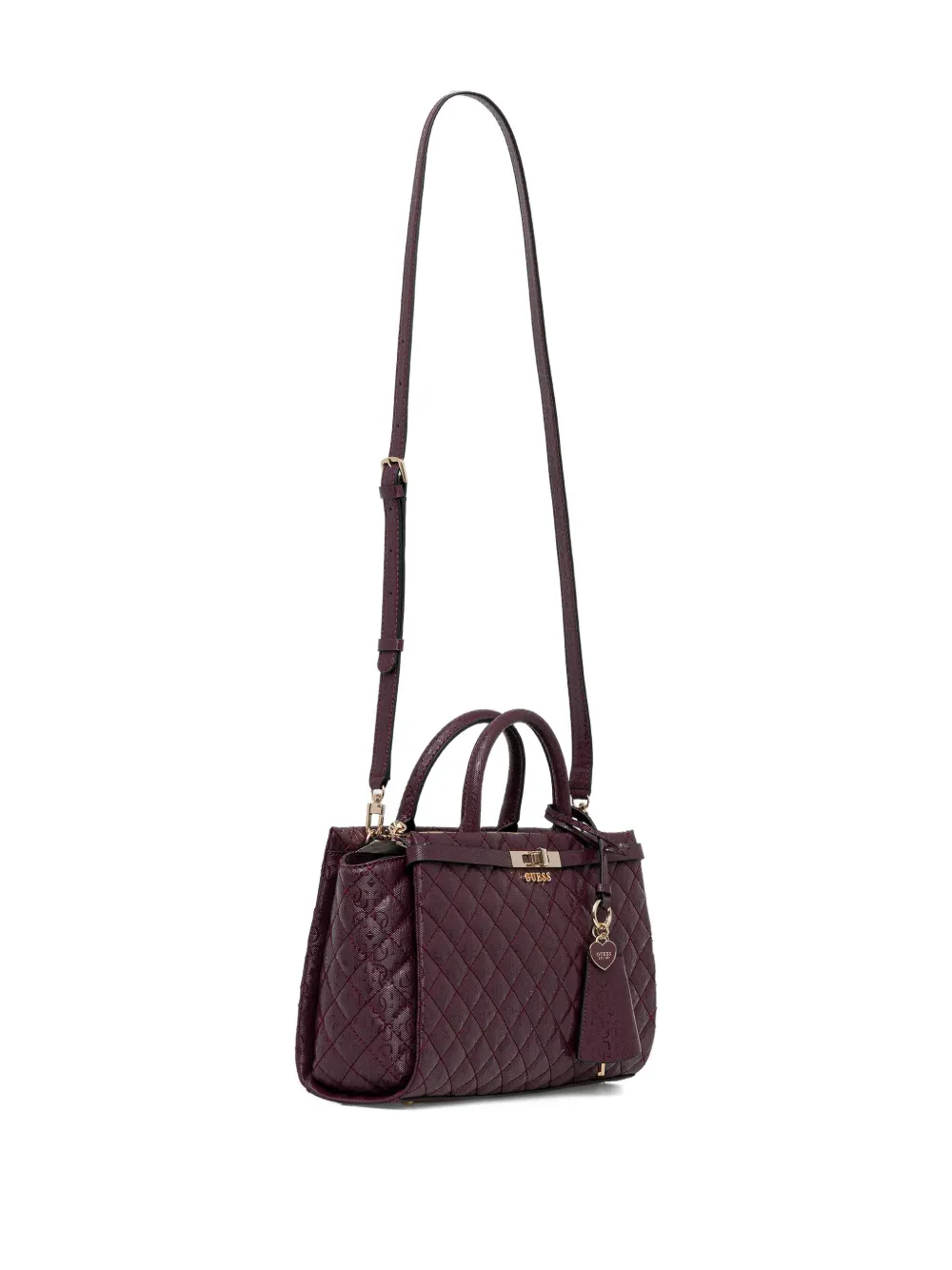 GUESS USA Idra 4G quilted heart charm tote bag - Paars