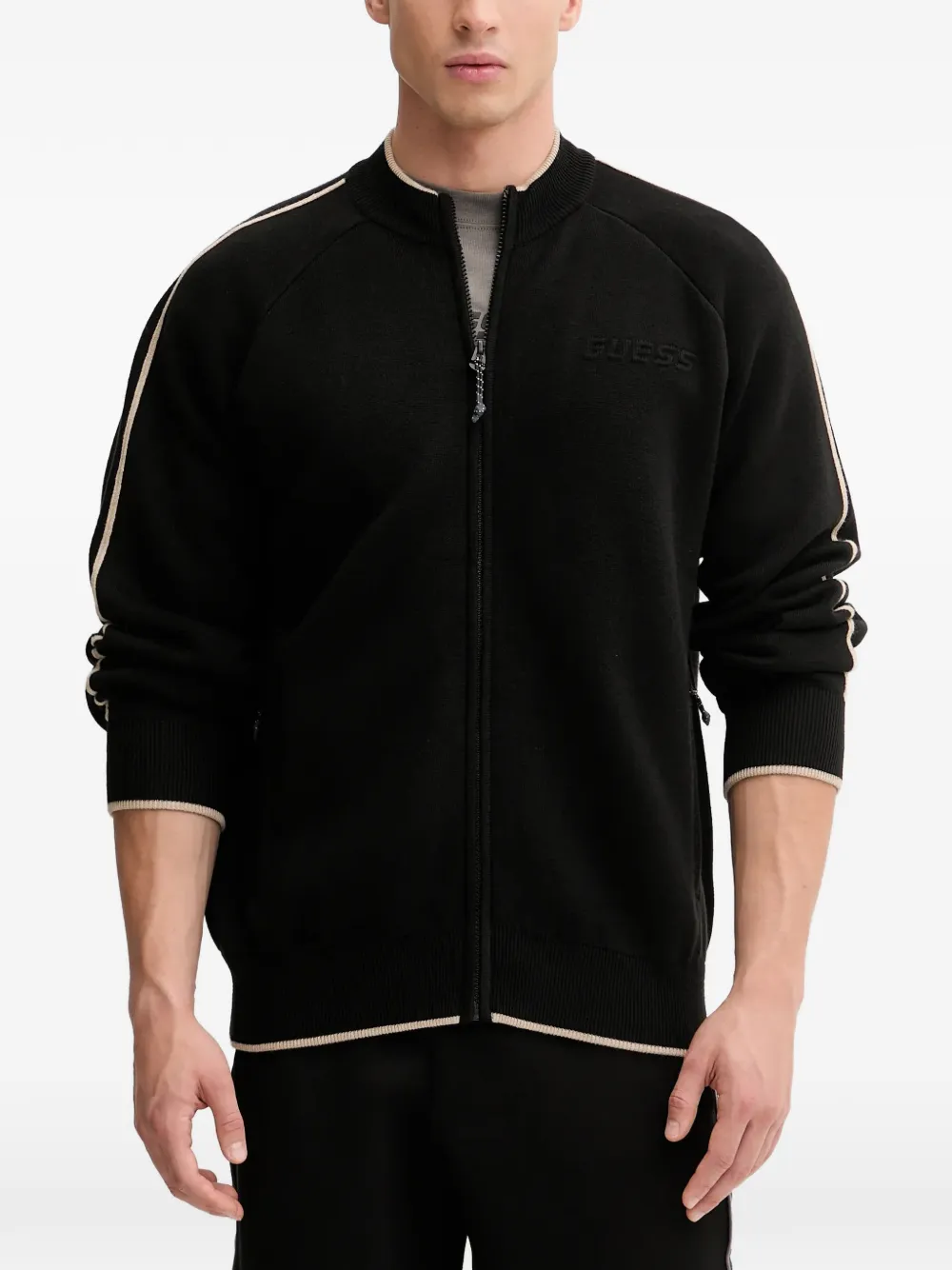 GUESS USA zip-up striped cardigan - Nero