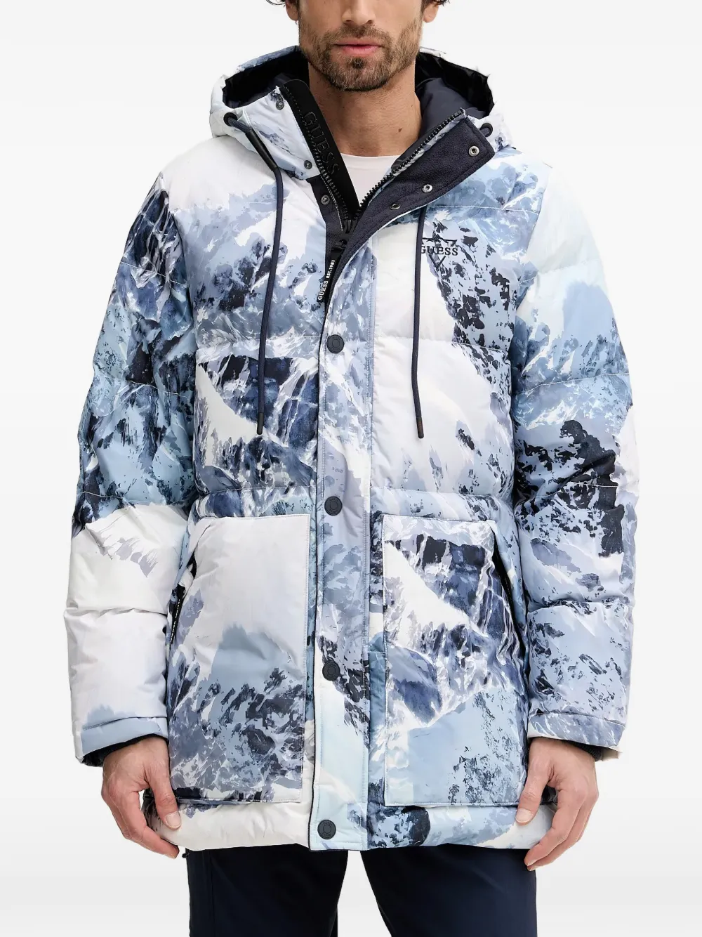 GUESS USA hooded print coat - Blu