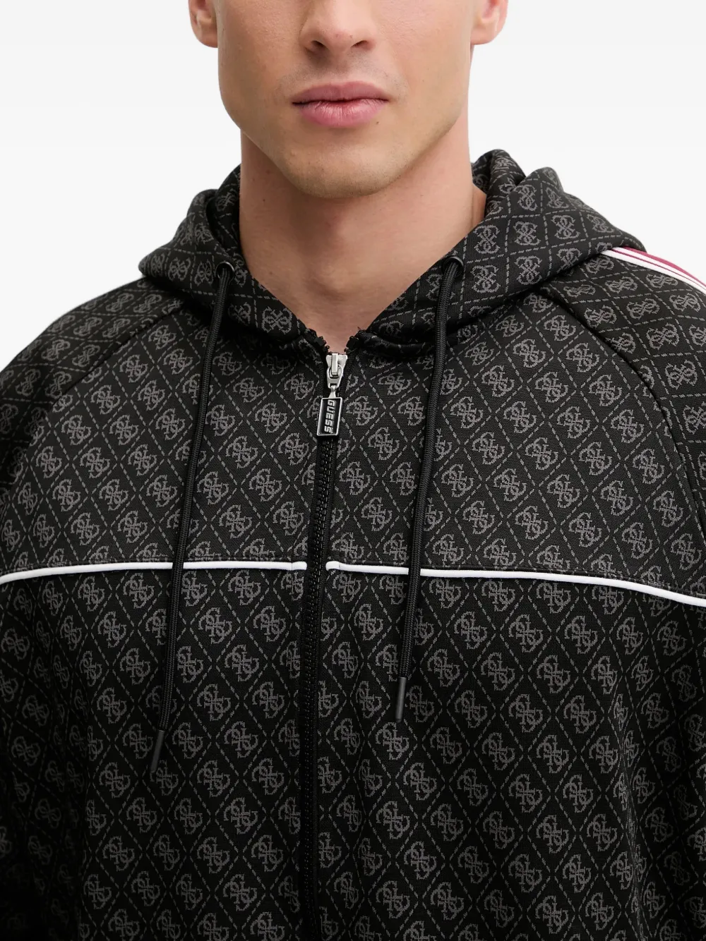 GUESS USA Gestreepte hoodie met monogramprint Zwart