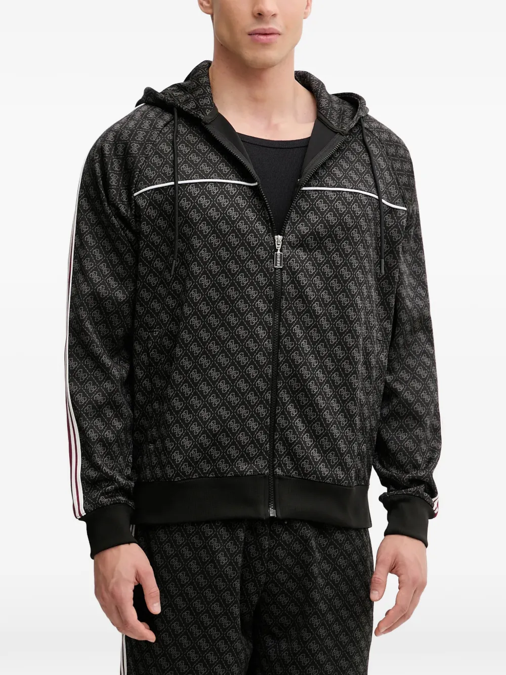 GUESS USA monogram-pattern striped hoodie | Black | Image 1