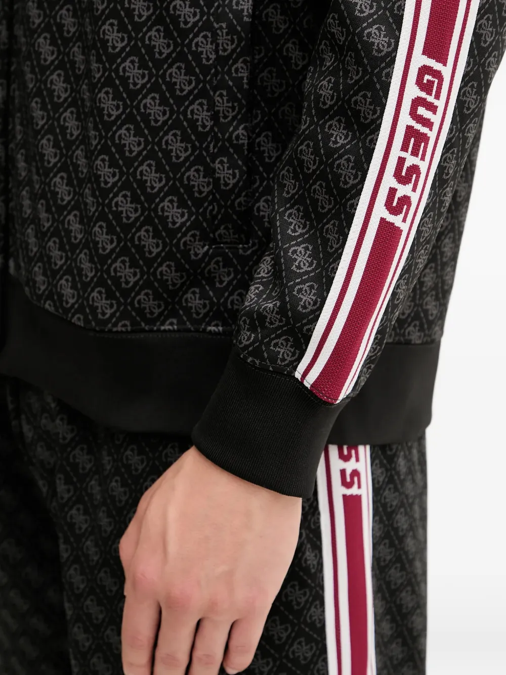 GUESS USA Gestreepte hoodie met monogramprint Zwart