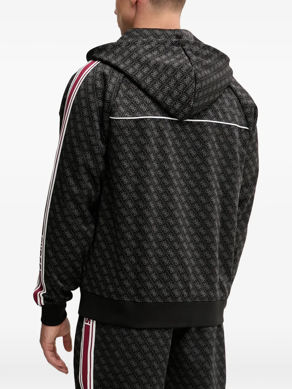 GUESS USA Gestreepte hoodie met monogramprint Zwart