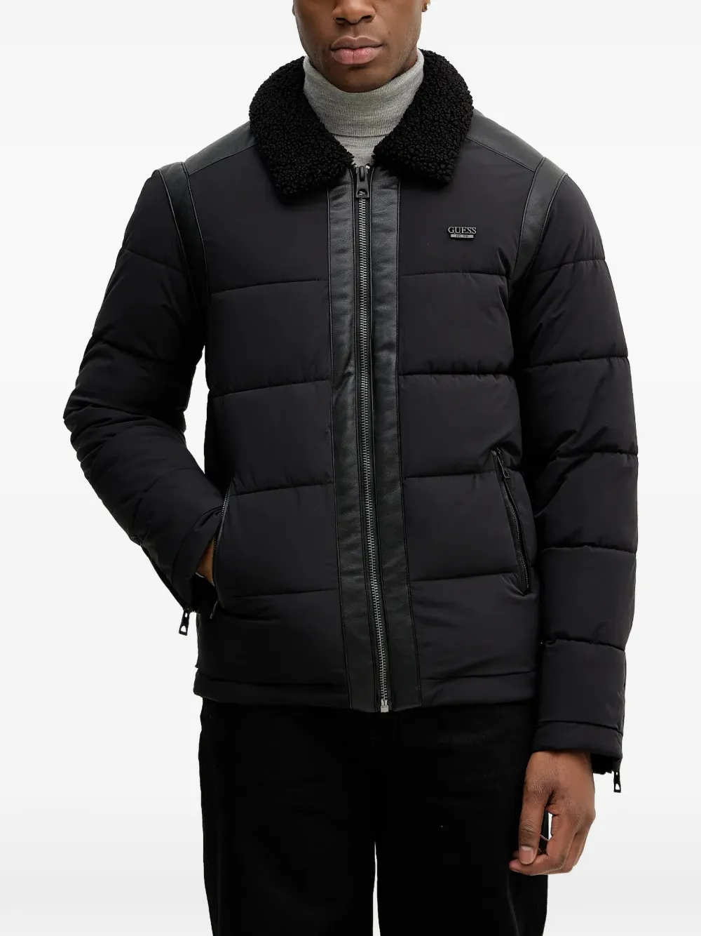 GUESS USA canvas puffer jacket | Black | Image 1