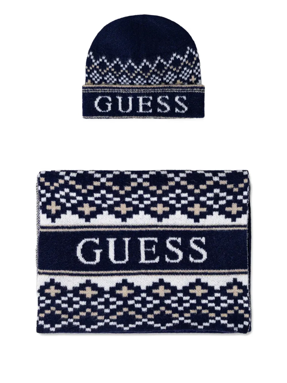 GUESS USA patterned scarf and beanie hat set | Blue | Image 1
