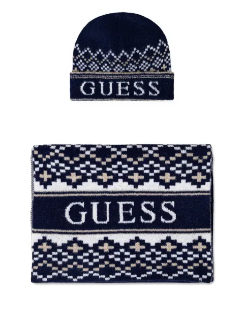 GUESS USA patterned scarf and beanie hat set