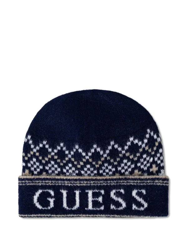 GUESS USA Patterned Scarf And Beanie Hat Set | Blue | FARFETCH display picture 1