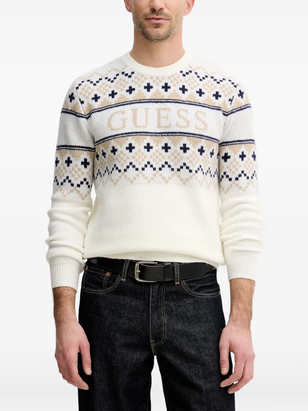 GUESS USA patterned crew-neck sweater | White | Image 1