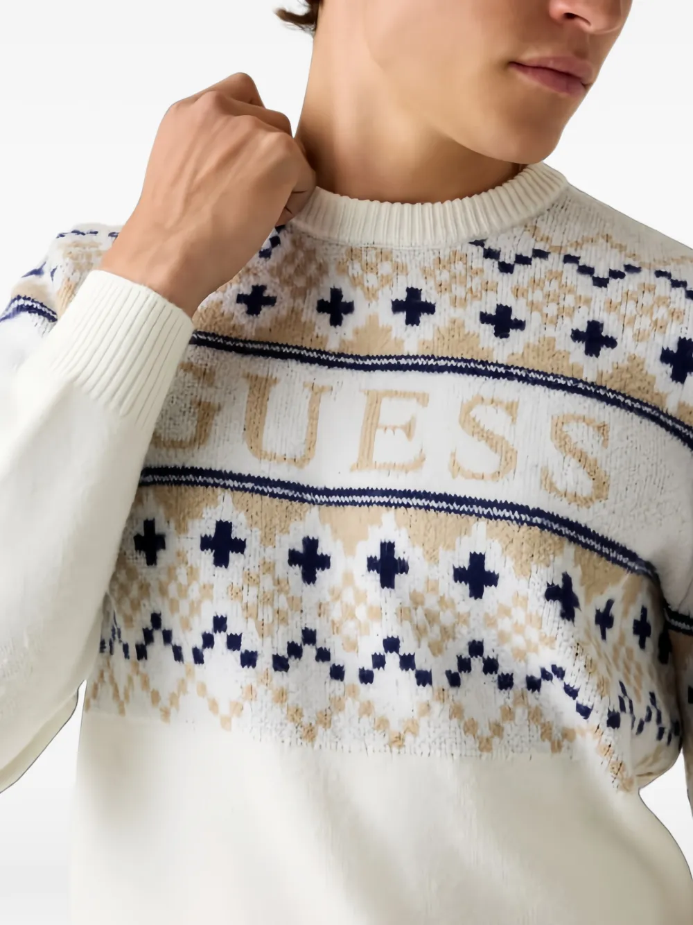 GUESS USA Trui met patroon en ronde hals Wit