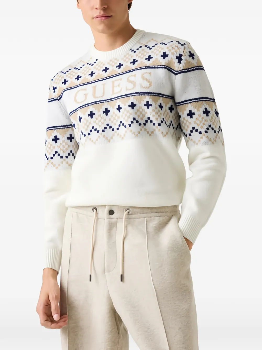 GUESS USA Trui met patroon en ronde hals Wit