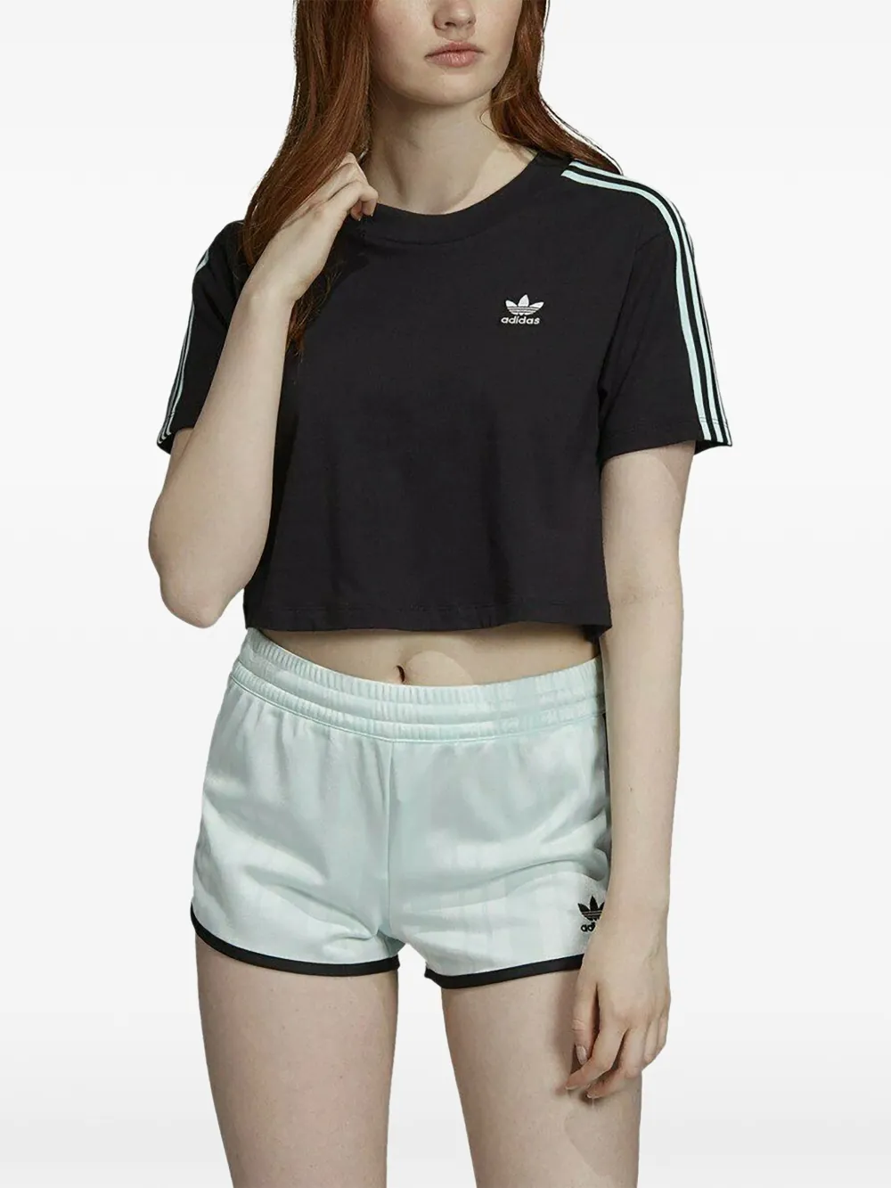 adidas Cropped-T-Shirt mit 3-Streifen - Schwarz
