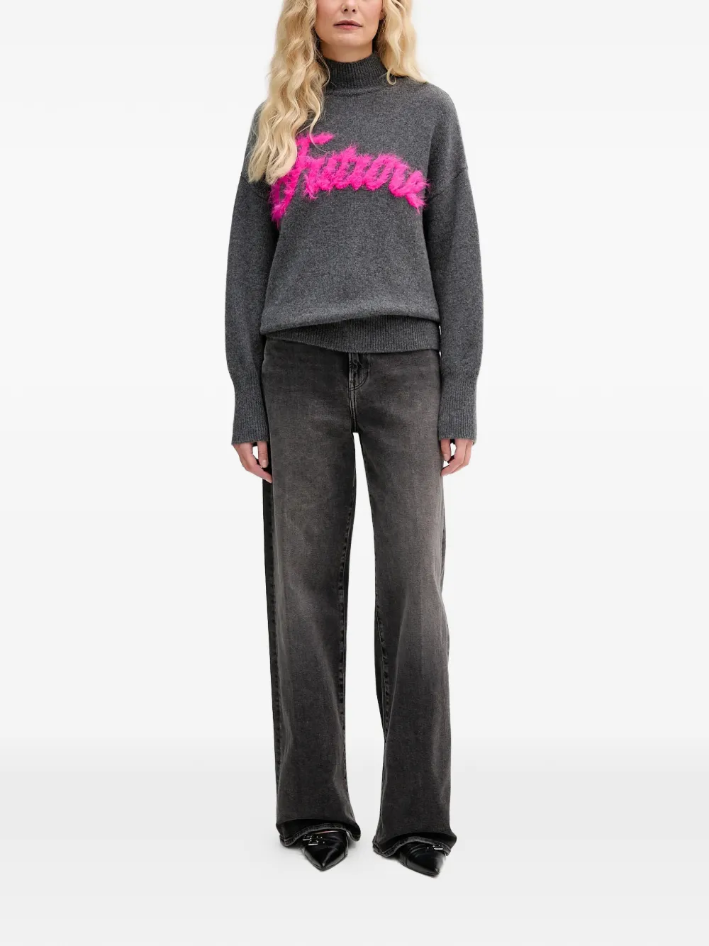 FROM FUTURE mock neck text sweater | Knitted Sweaters | Image 2