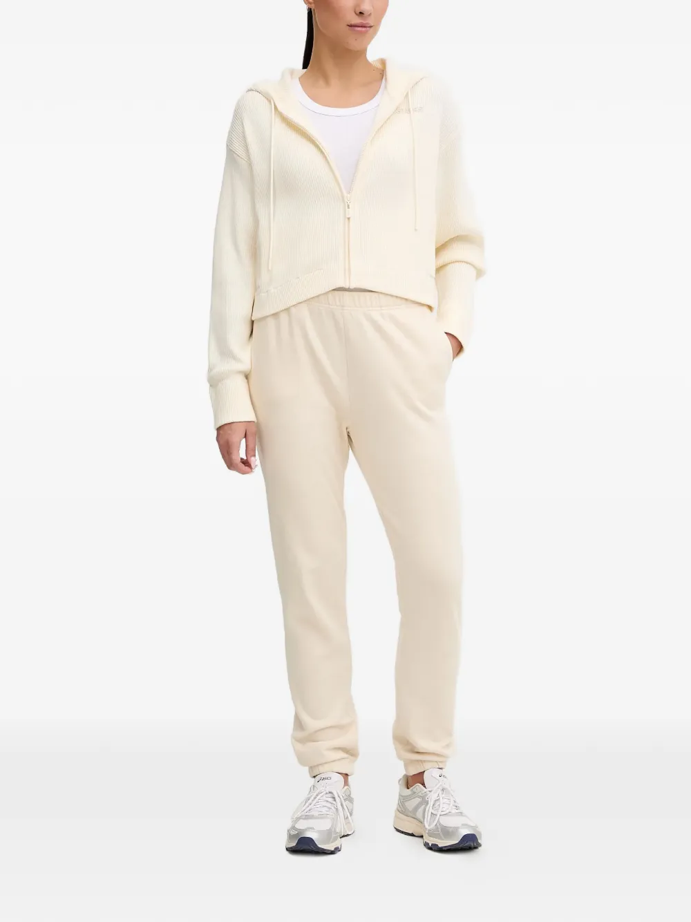 GUESS USA logo-embroidered zip-up hoodie - Beige