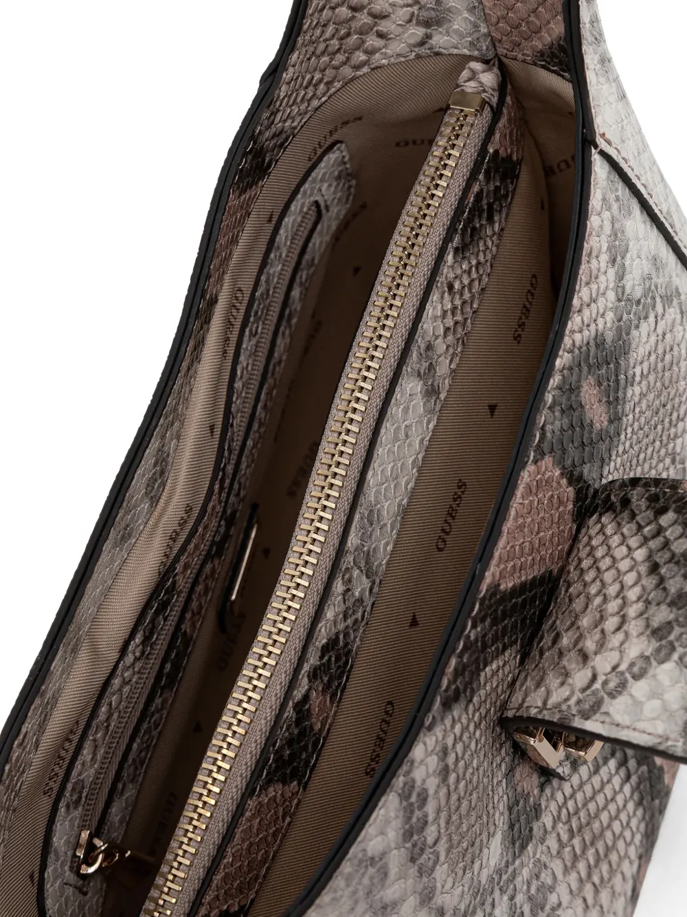 GUESS USA Shopper met slangen-effect en ketting Beige