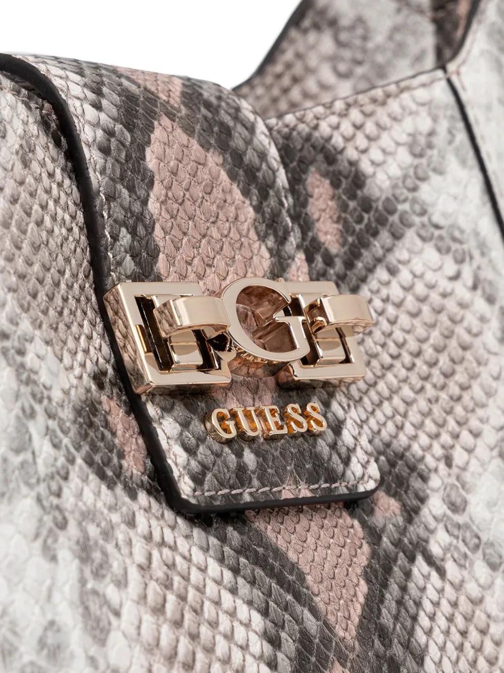 GUESS USA Shopper met slangen-effect en ketting Beige