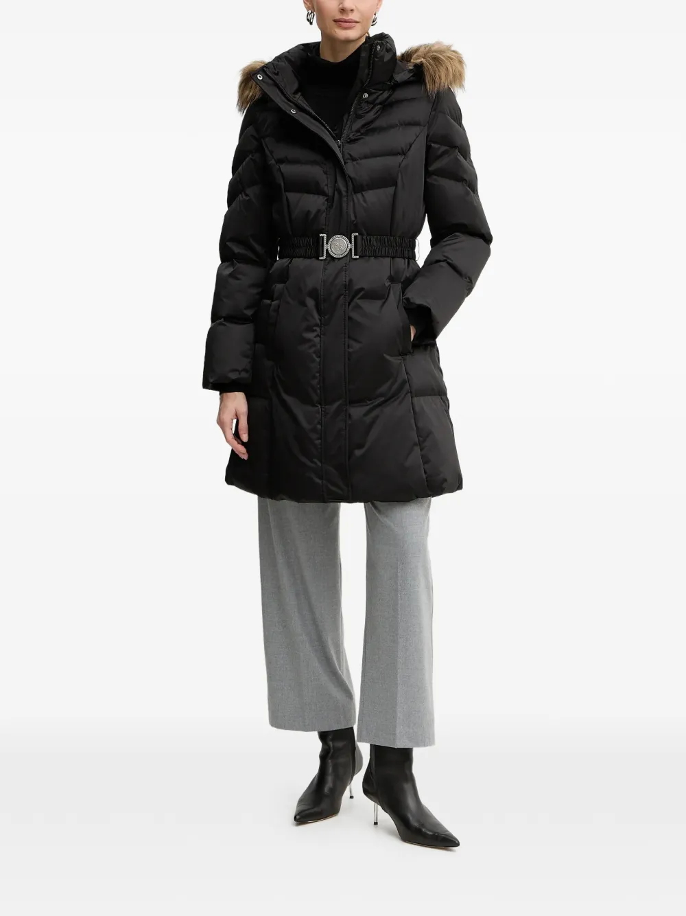 GUESS USA hooded belted coat - Black