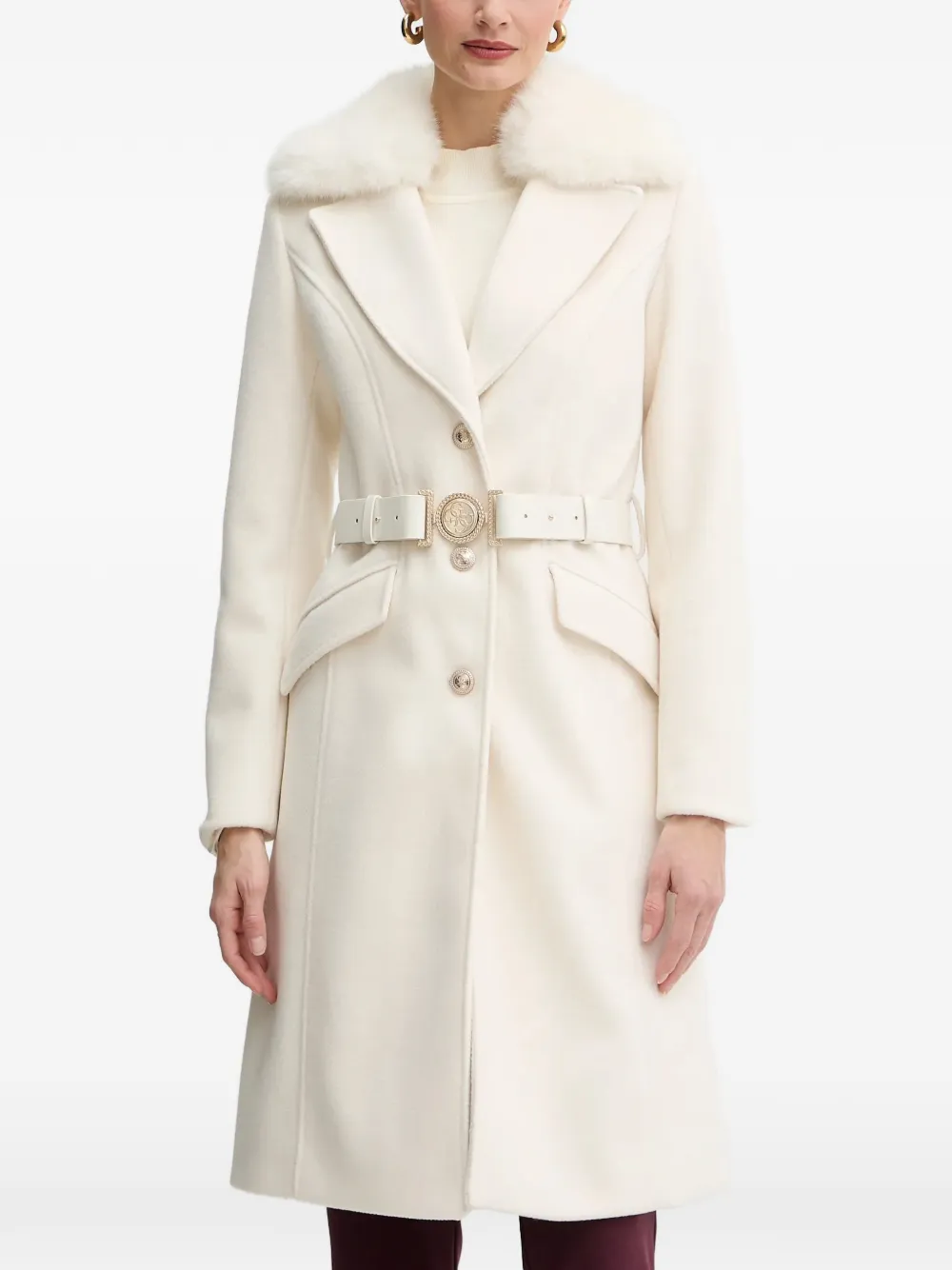 GUESS USA belted coat - Bianco