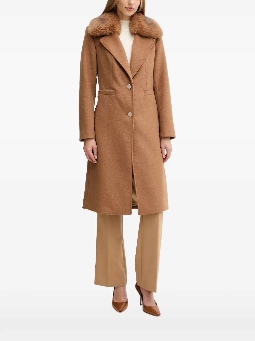 GUESS USA faux-fur collar coat - Marrone