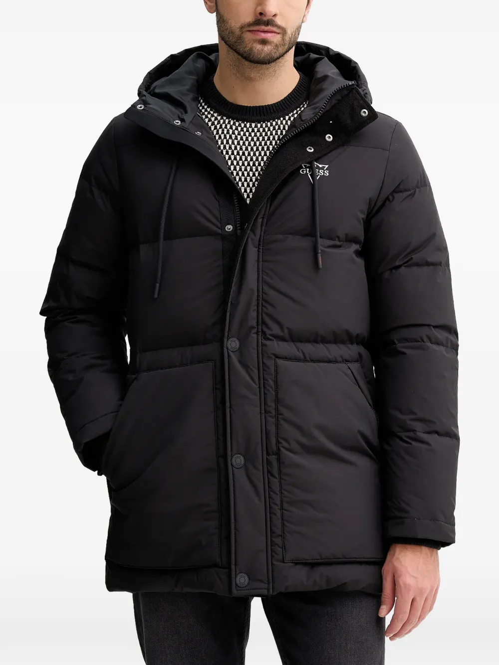 GUESS USA hooded logo parka coat - Nero