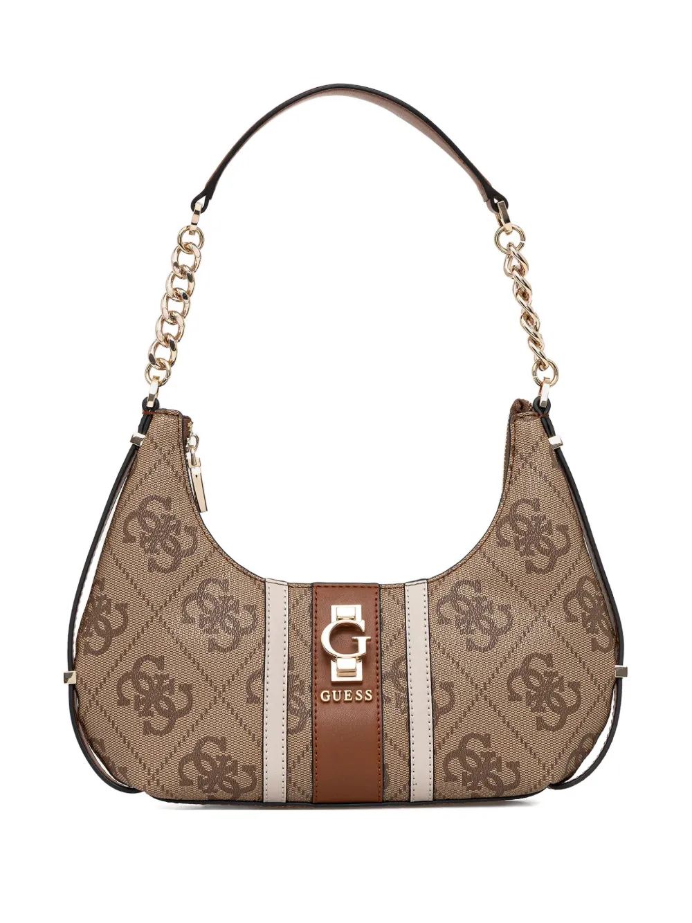 GUESS USA mini monogram stripe shoulder bag - Marrone