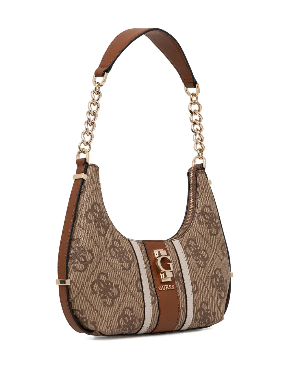 GUESS USA mini monogram stripe shoulder bag - Bruin