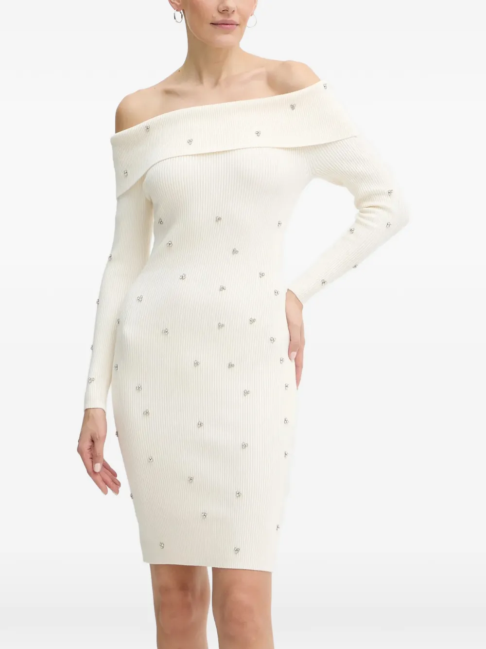 GUESS USA rhinestone-embellished off-shoulder mini dress - Toni neutri