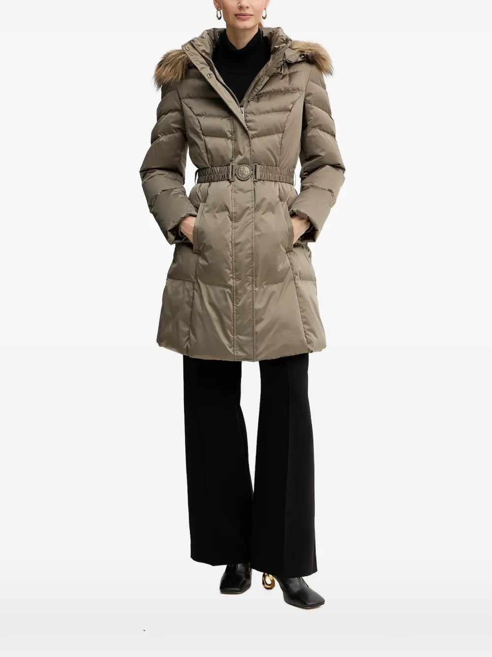 GUESS USA logo-buckle padded coat - Nude