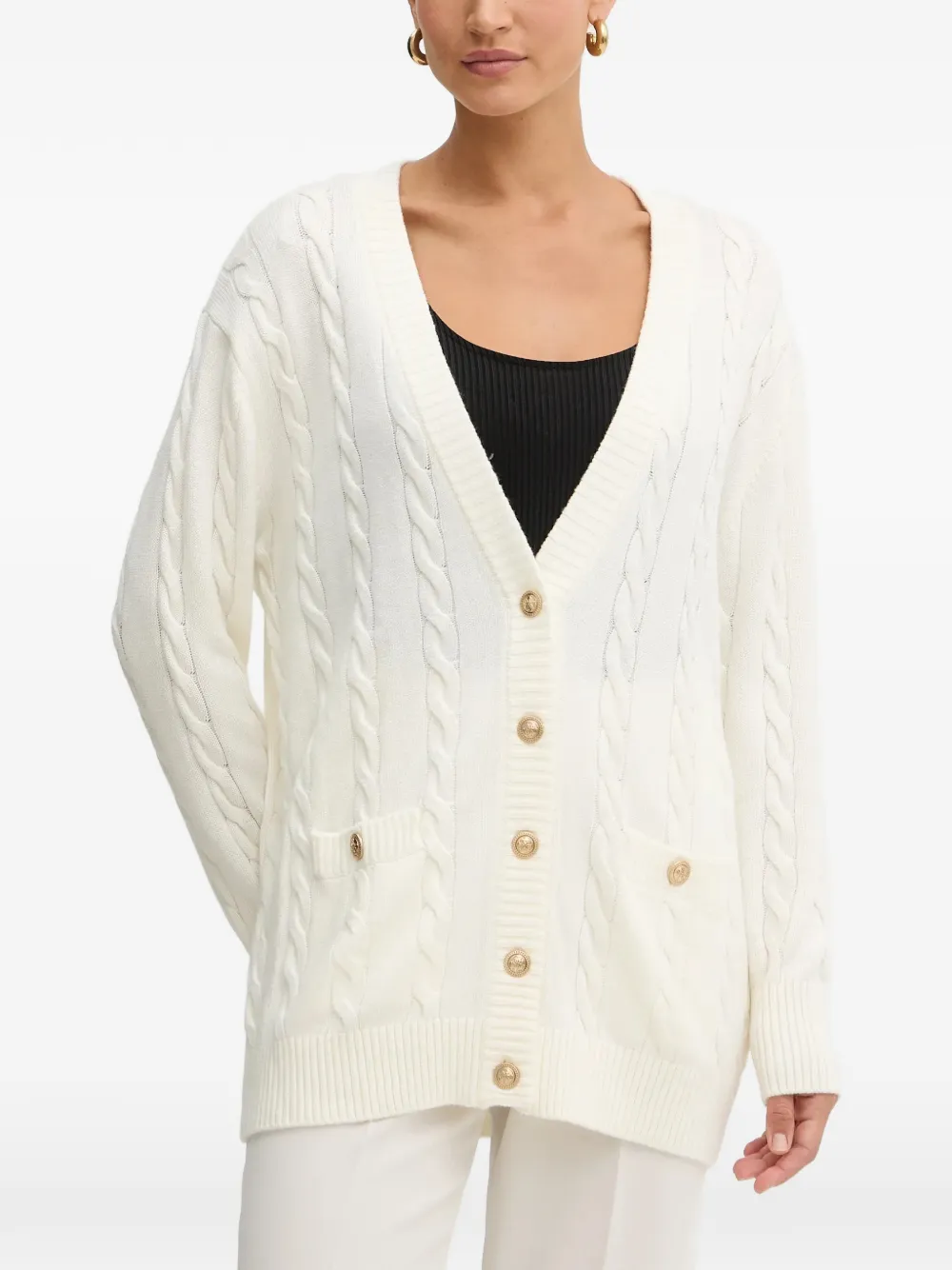 GUESS USA cable-knit button cardigan - Bianco